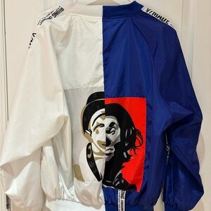 Colorblock Bomber Jacket - Blue, White, Red
